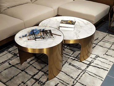 AMBER MARBLE TOP GOLD LEGS ROUND COFFEE TABLE