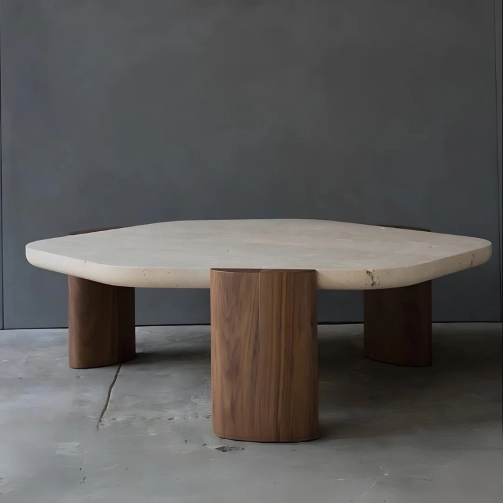 NAPLES ROUND TRAVERTINE TOP COFFEE TABLE