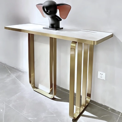 CIAN WHITE SINTERED STONE & GOLD CONSOLE TABLE