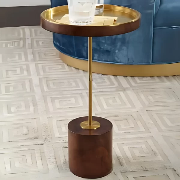 GARLOAD WOOD BASE STAINLESS STEEL TOP SIDE TABLE