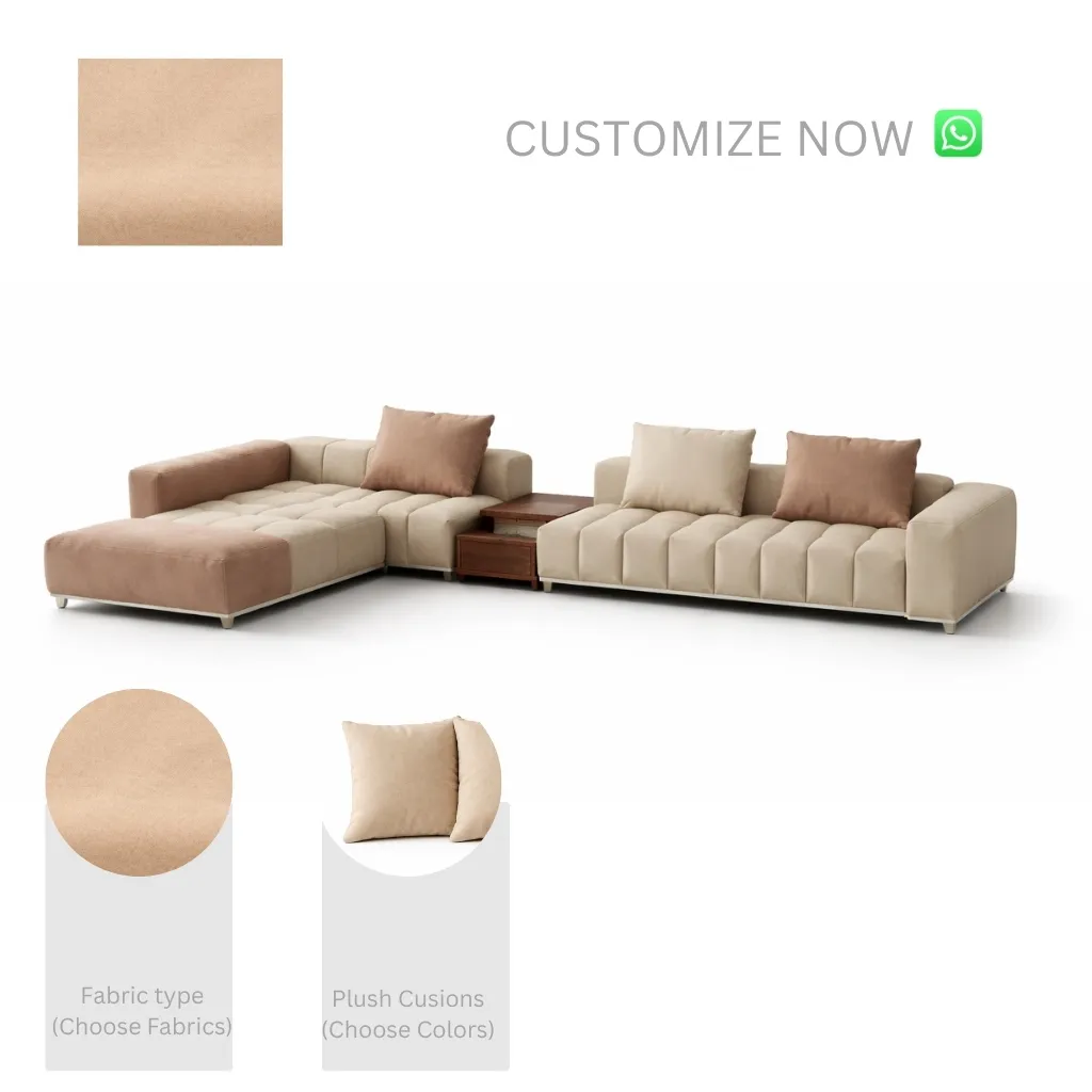 LUMI / 4 seater <br><span style="font-size: 10px; color:#8A5503">Modular L Shaped Sectional Sofa – Soft Neutral Fabric With Coffee Table</span>