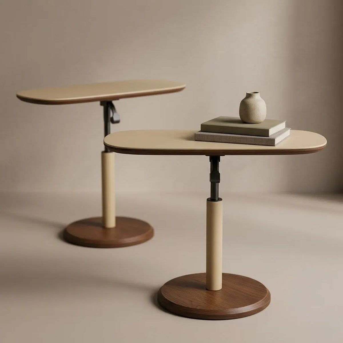Alicia Adjustable Height Side Table with Leathered Top Cream