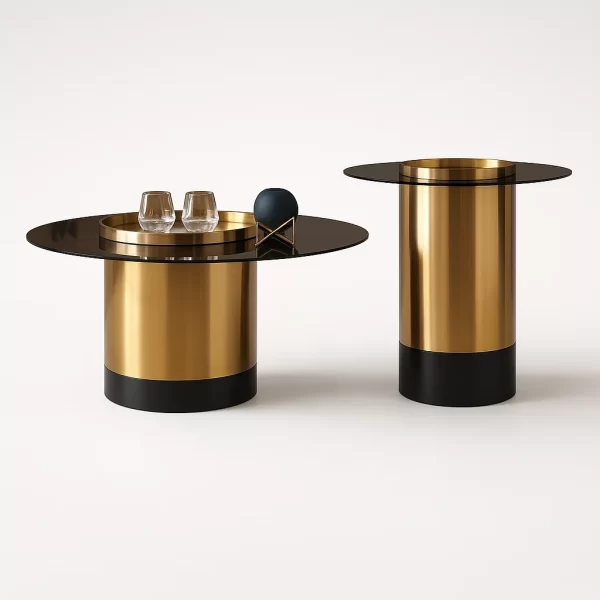 Gold Stainless Steel Coffee Table Set