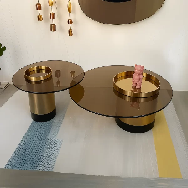 Gold Stainless Steel Coffee Table Set