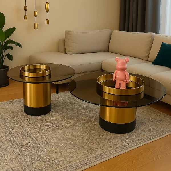 Gold Stainless Steel Coffee Table Set