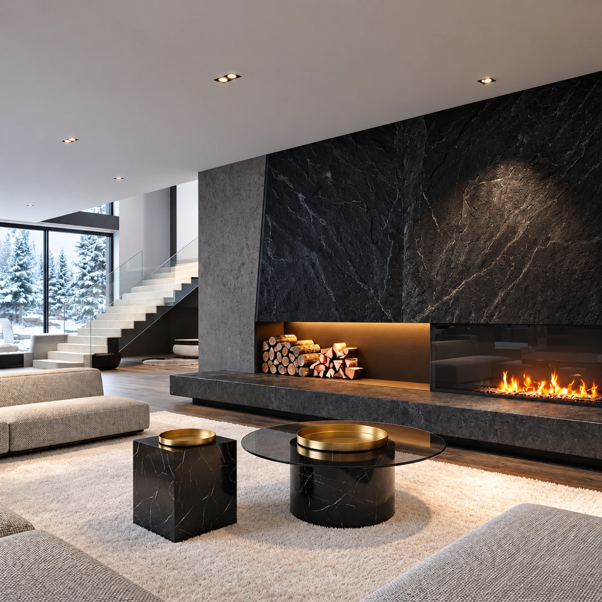 Fendi Coffee Table Black Marble Effect Nesting Tables with Stainless Steel Tray Luxury Modern Design 7 Features
