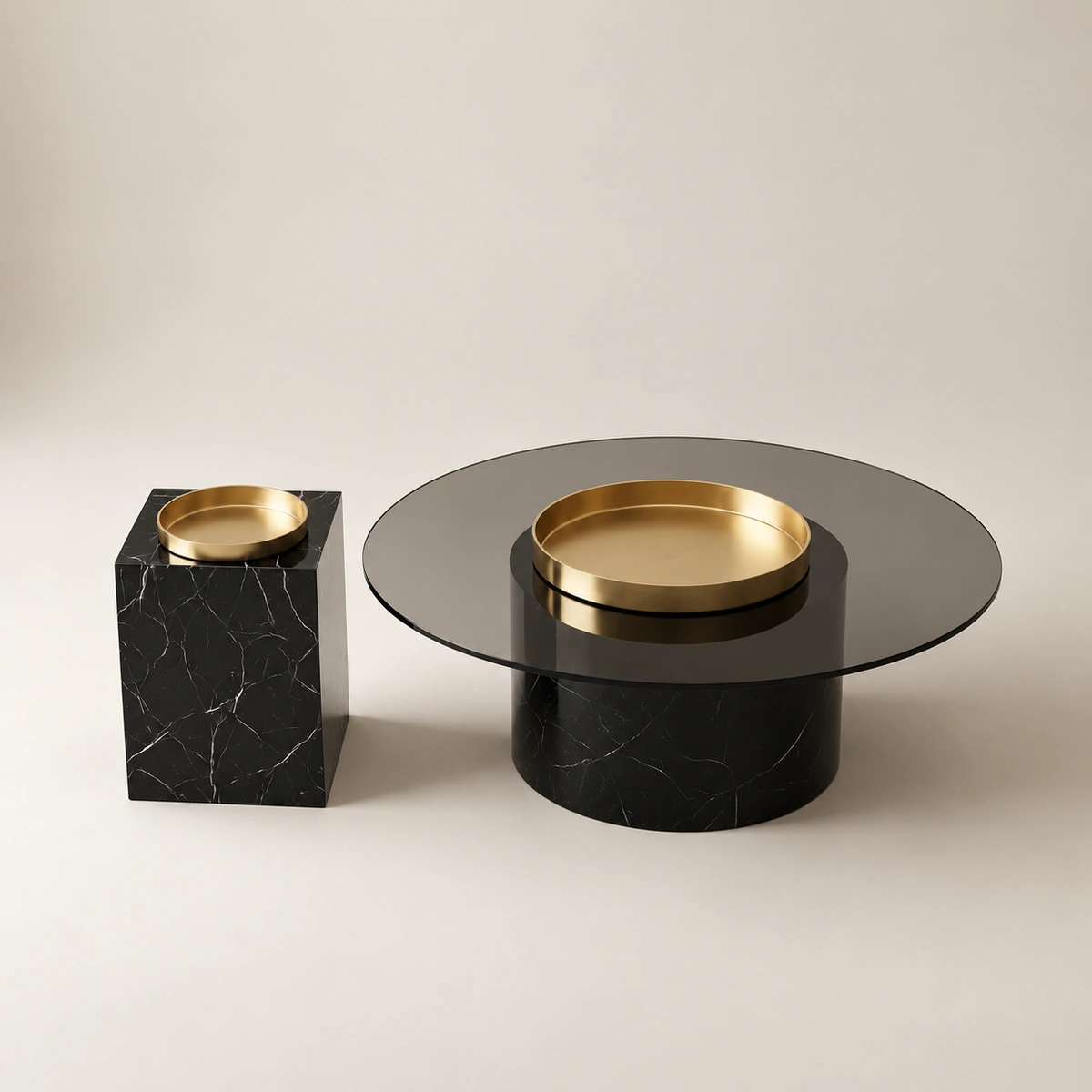 Fendi Coffee Table Black Marble Effect Nesting Tables with Stainless Steel Tray Luxury Modern Design 7 Features