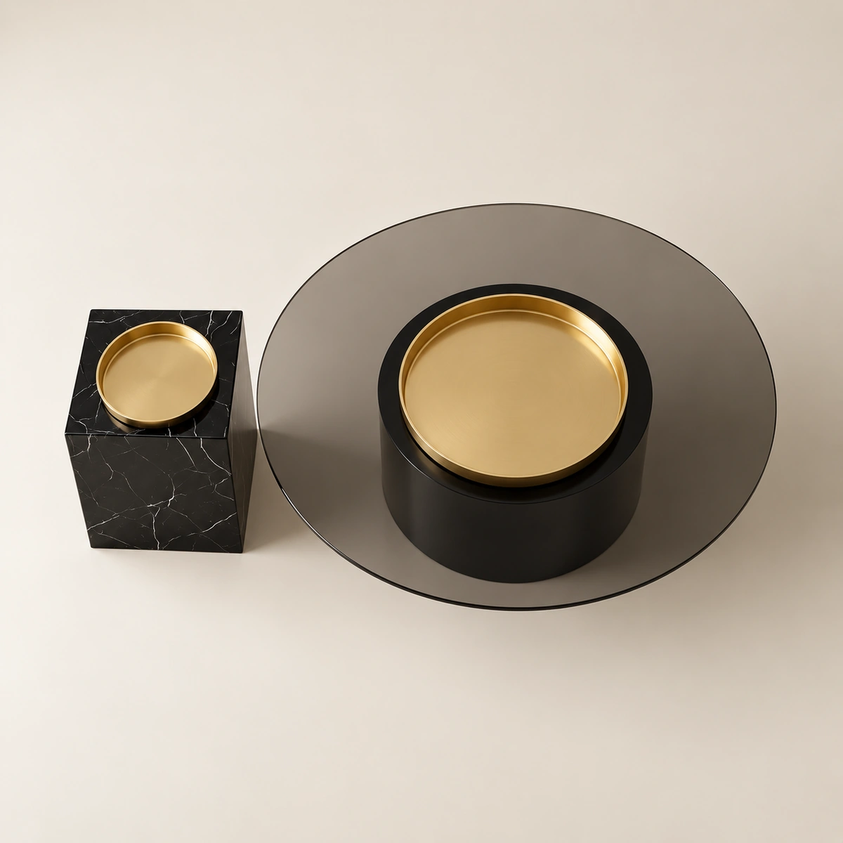 Fendi Coffee Table Black Marble Effect Nesting Tables with Stainless Steel Tray Luxury Modern Design 7 Features