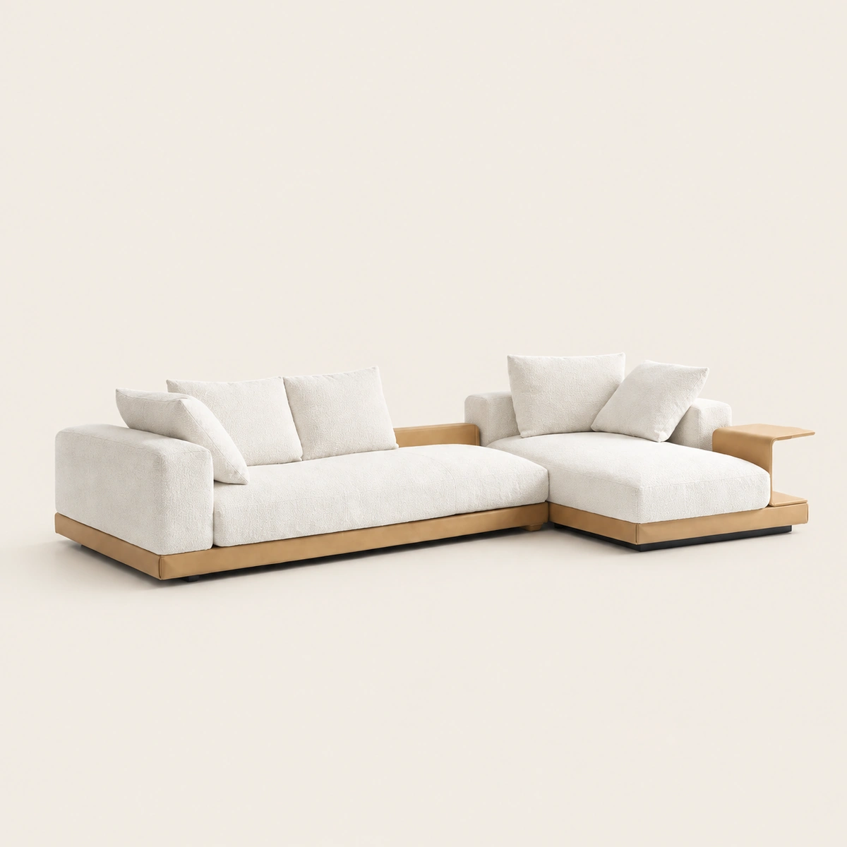 Marilla 3 Seater Modern Low-Profile Cream L Shaped Sectional Sofa