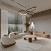 round travertine top walnut legs luxury modern classic living room coffee table UAE furniture