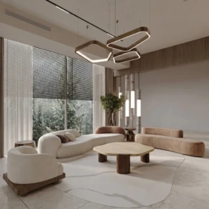 round travertine top walnut legs luxury modern classic living room coffee table UAE furniture