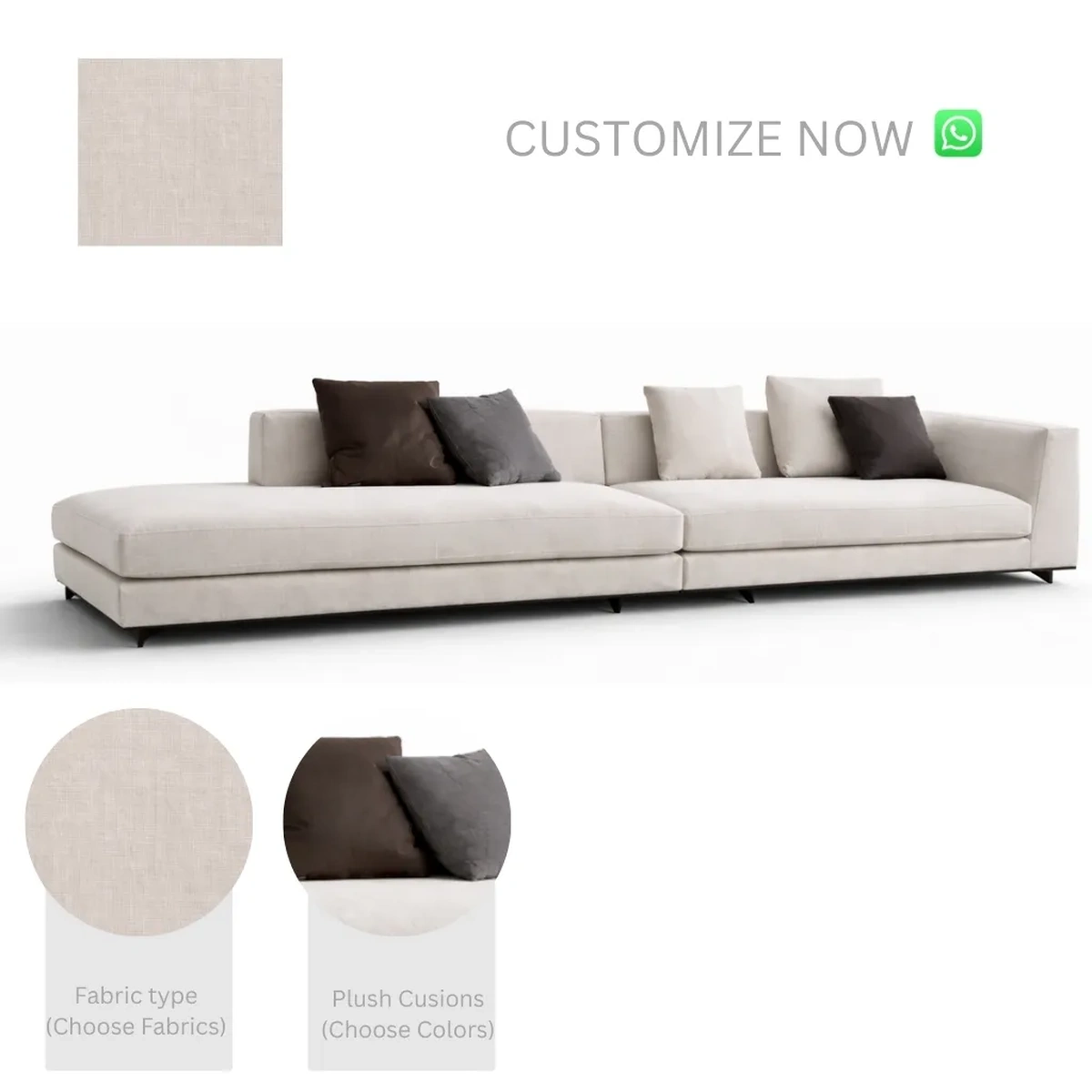 Persa 3 Seater Luxury Oversized Cream Sectional Sofa