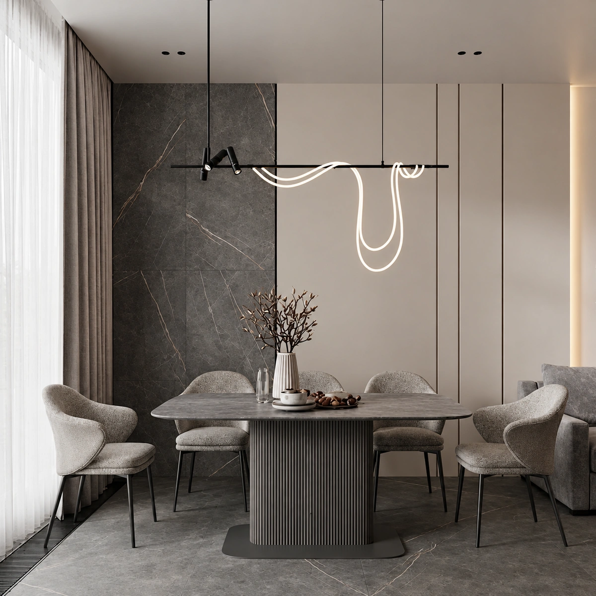 Rona Grey Leather Dining Chair | Majestic Home UAE