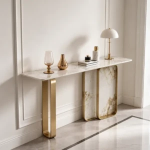 WISFOR WHITE GOLD CONSOLE TABLE WITH SINTERED STONE STAINLESS STEEL