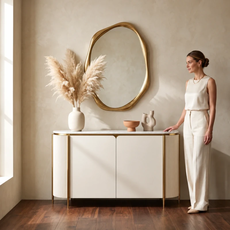 Talina White & Gold Coffee Cabinet | Luxury Coffee Station Cabinet UAE