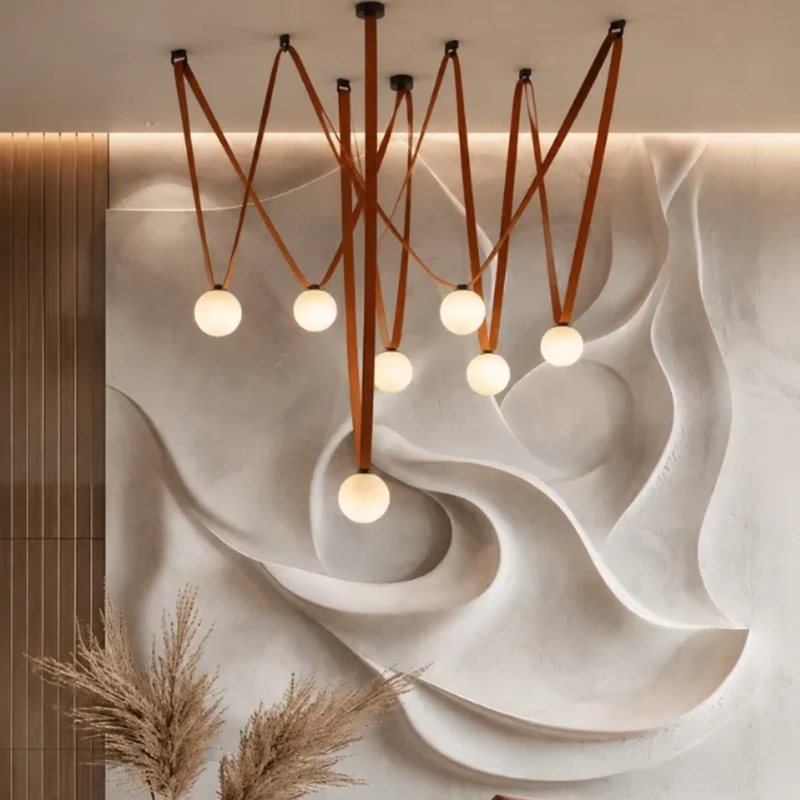 Elegant Lines Pendant Light – Modern Brown Iron Leather Glass Lighting 2026