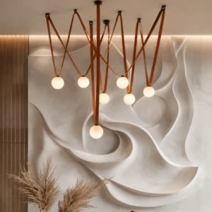 Elegant Lines Pendant Light – Modern Brown Iron Leather Glass Lighting 2026
