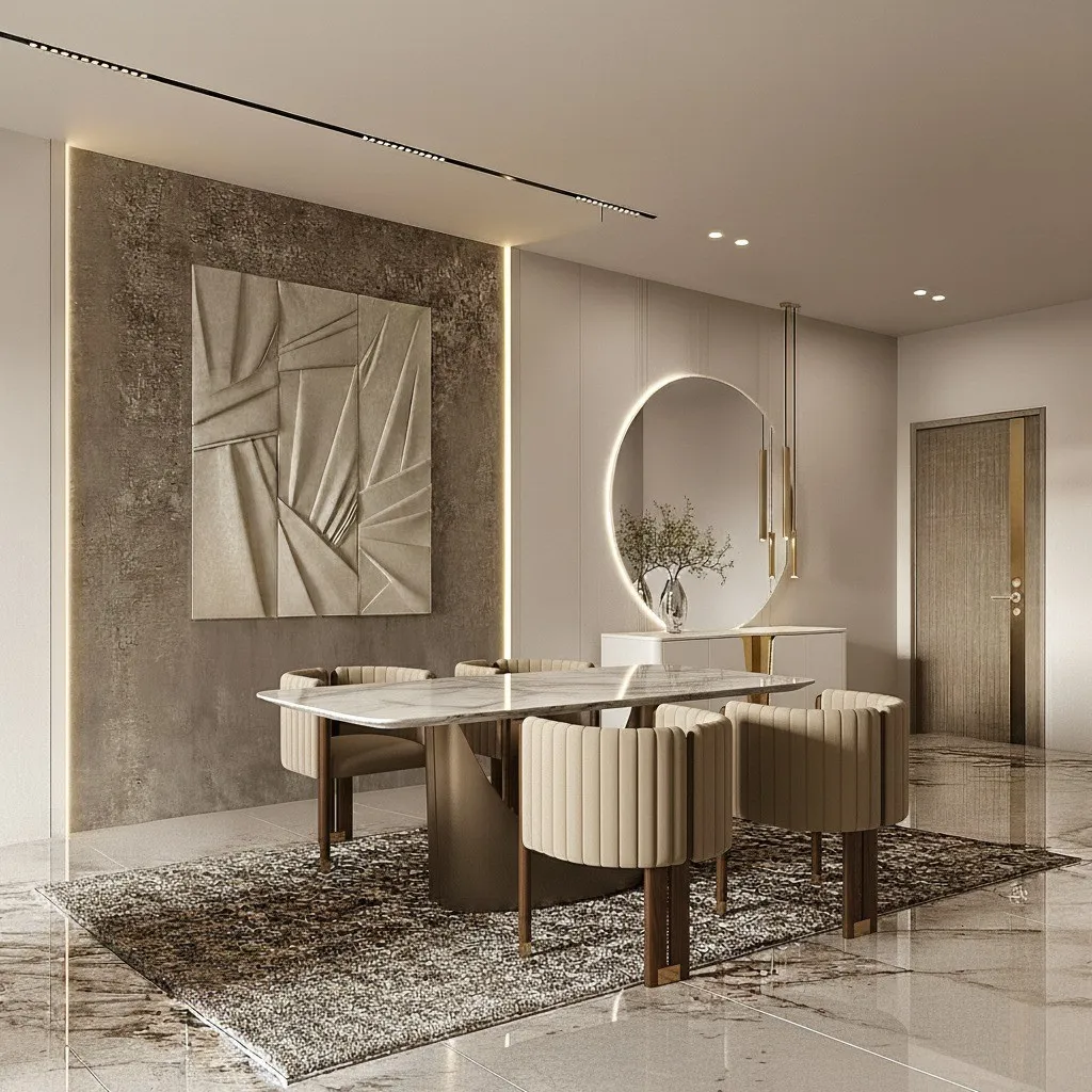 Modern upholstered dining chair with wooden legs in UAE