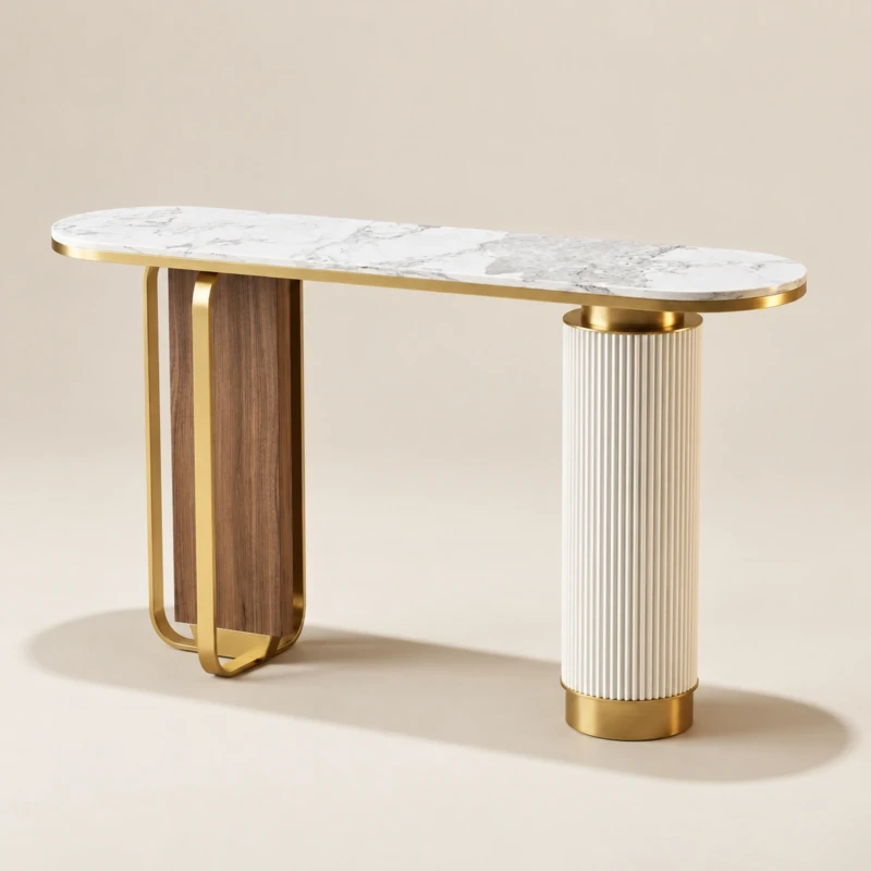 Capri Gold & White Coffee Console Table | Luxury Sintered Stone Console UAE
