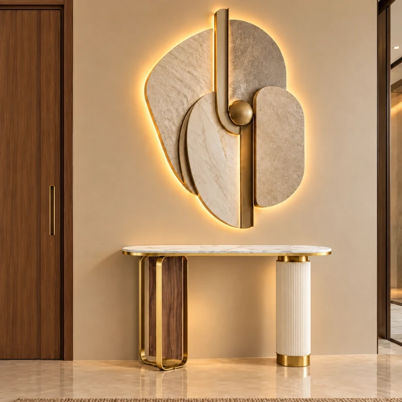 Capri Gold & White Coffee Console Table | Luxury Sintered Stone Console UAE