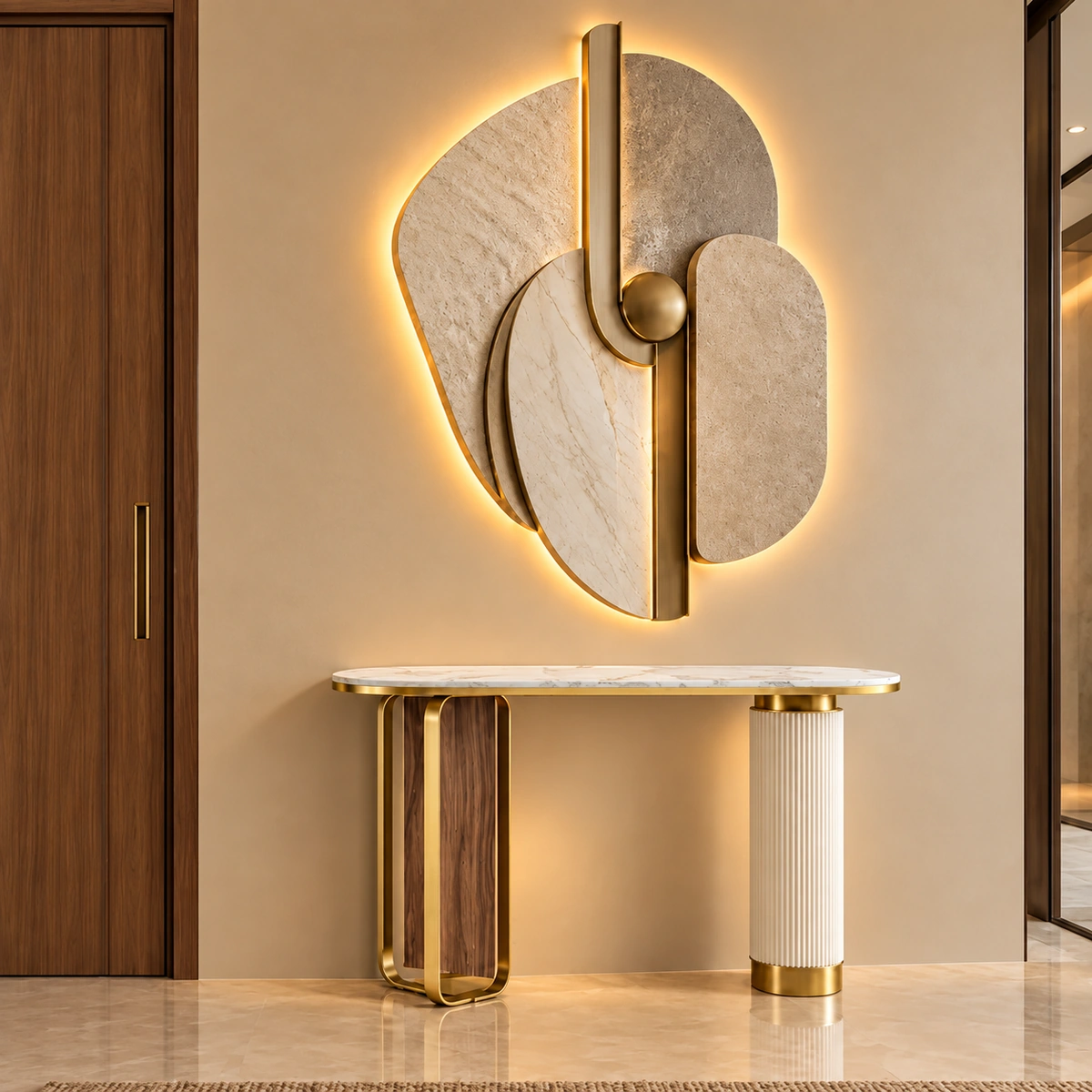 Capri Gold & White Coffee Console Table | Luxury Sintered Stone Console UAE
