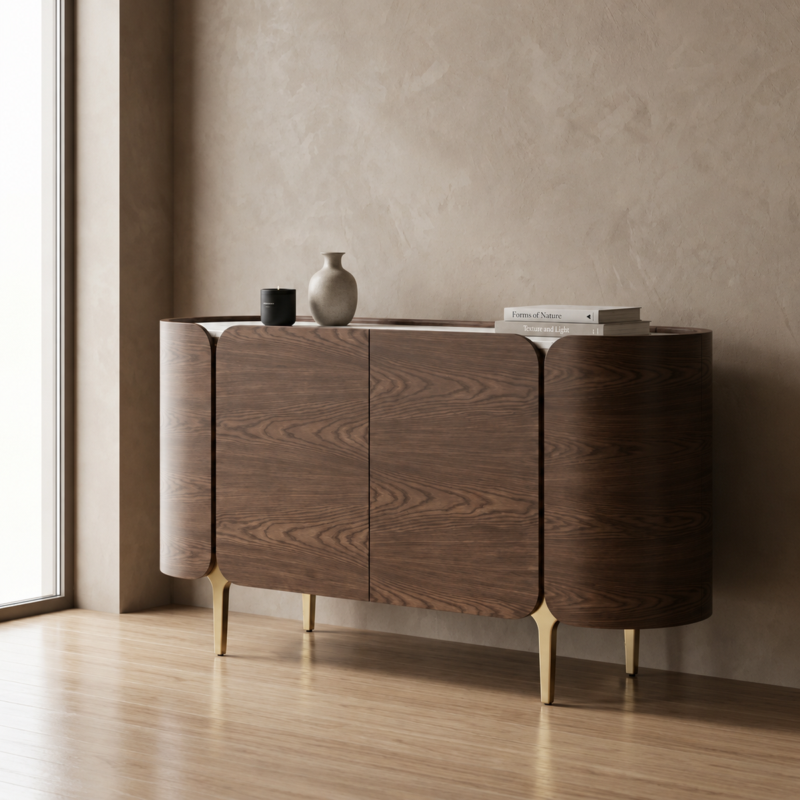 Amako Walnut & Gold Coffee Cabinet 160cm | Luxury Coffee Station Cabinet UAE