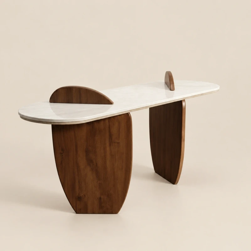 Camden Walnut Coffee Console Table 160cm | Luxury Wood & White Modern Console UAE