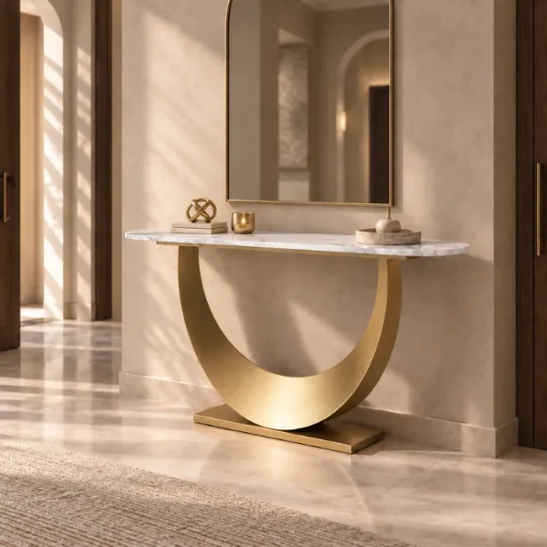 Harrison White & Gold Coffee Console Table 160cm | Luxury Marble & Steel Console UAE