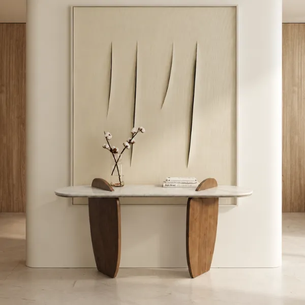 Camden Walnut Coffee Console Table 160cm | Luxury Wood & White Modern Console UAE