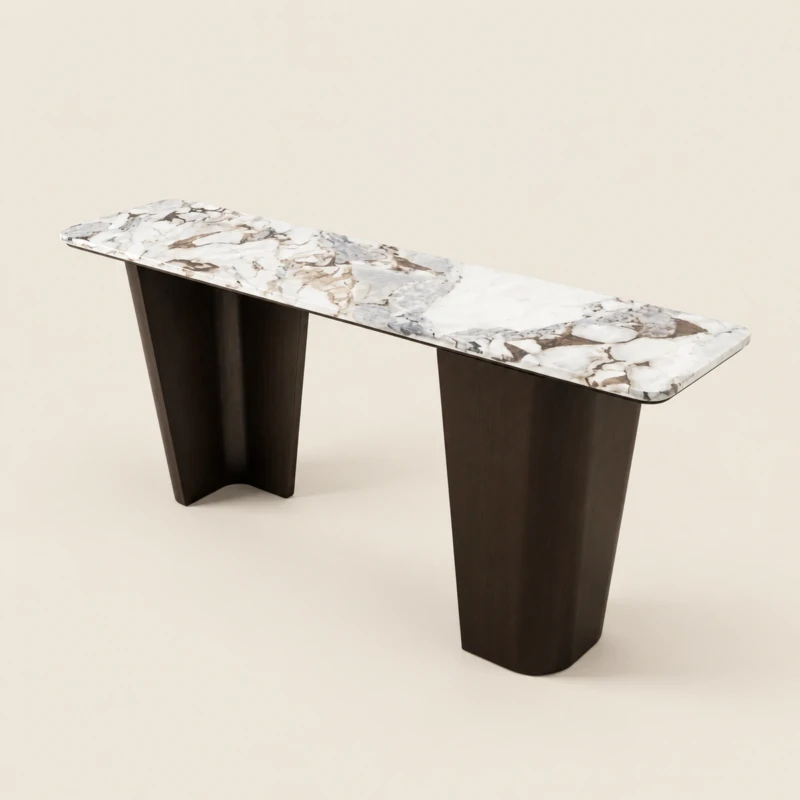 Dalton Walnut Marble Coffee Console Table | Luxury Modern Stone Console UAE
