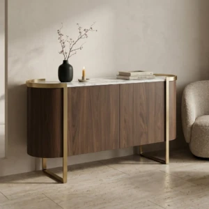 Hampton Walnut & Gold Coffee Cabinet 160 cm | Luxury Coffee Station Cabinet UAE