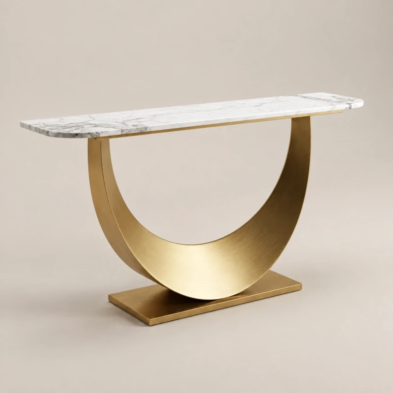 Harrison White & Gold Coffee Console Table 160cm | Luxury Marble & Steel Console UAE