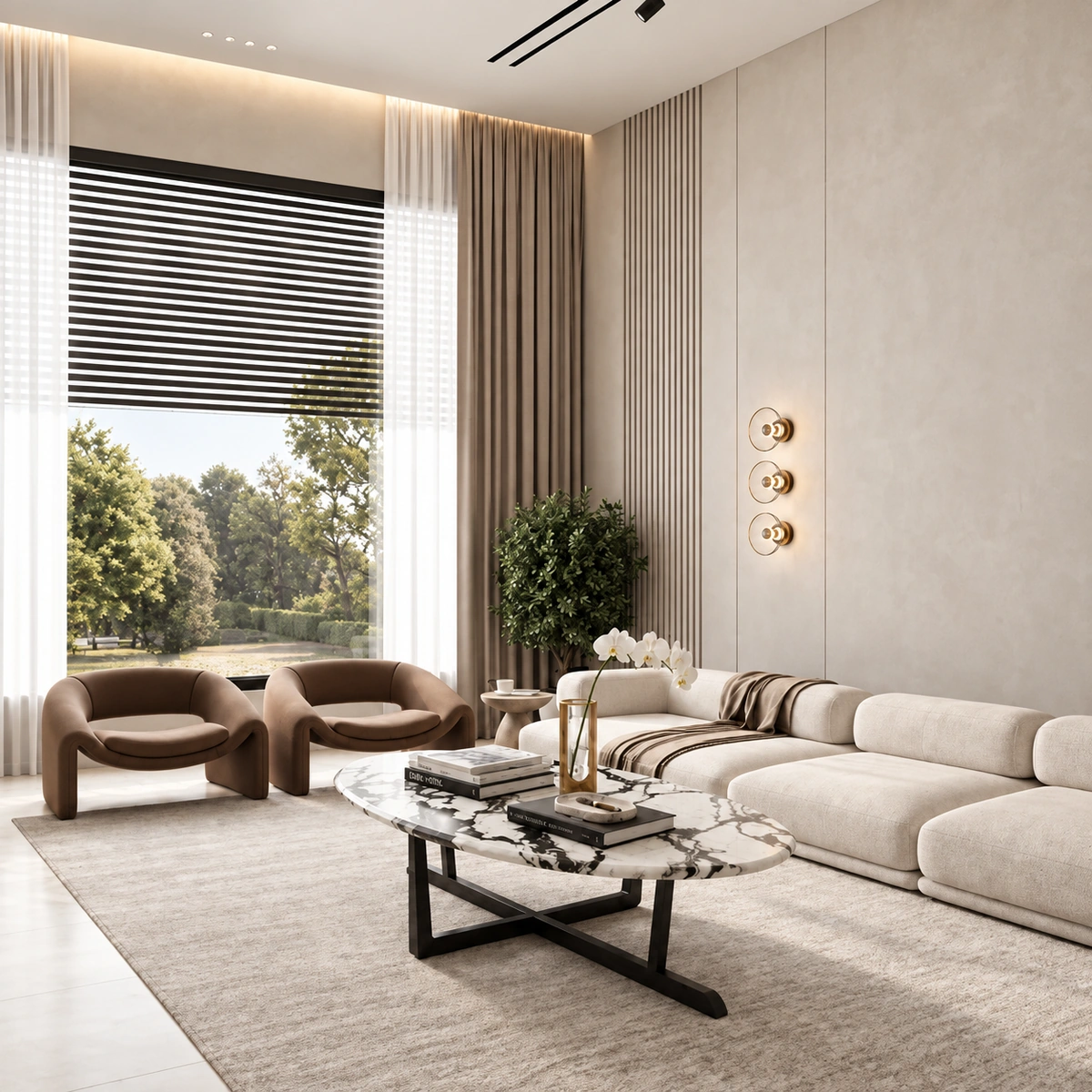 Coffee Table Sila Luxury Brown Marble Coffee Table 120cm Modern Industrial 2026