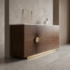 Balmorel Walnut & Gold Coffee Cabinet 160cm | Luxury Coffee Station Cabinet UAE