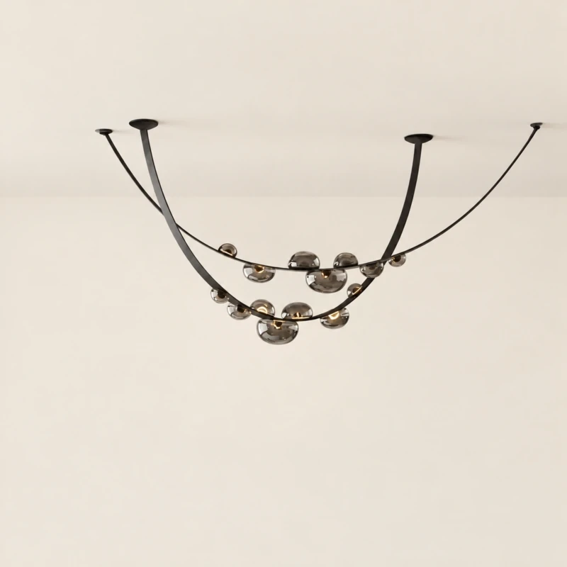 Leather Pendant Light GEM 3M Black Smoke Glass Luxury Linear Chandelier 2026 UAE