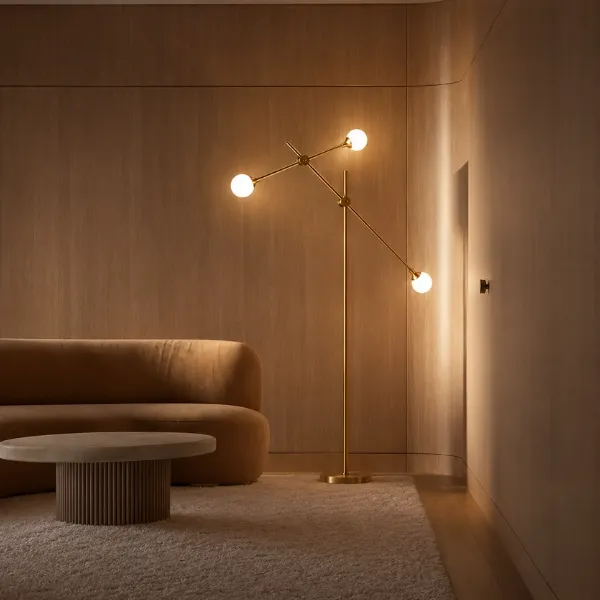 RILANI BROWN WOOD & GLASS FLOOR LAMP