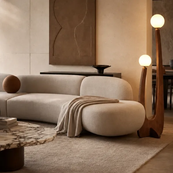 Wooden Floor Lamp with Glass Globe | Majestic Home UAE