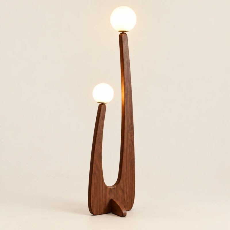 Wooden Floor Lamp with Glass Globe | Majestic Home UAE