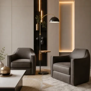 ARANI GOLD & BLACK FLOOR LAMP WITH WOOD & METAL