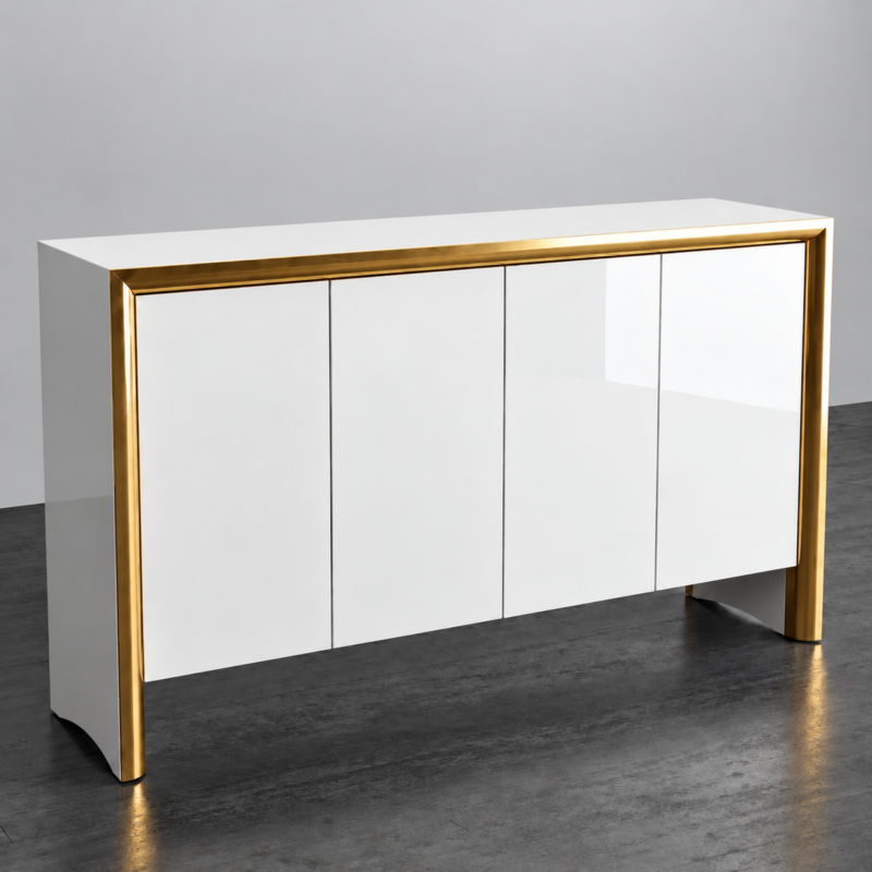 Daklon White & Gold MDF Coffee Cabinet | Luxury Coffee Station Cabinet UAE