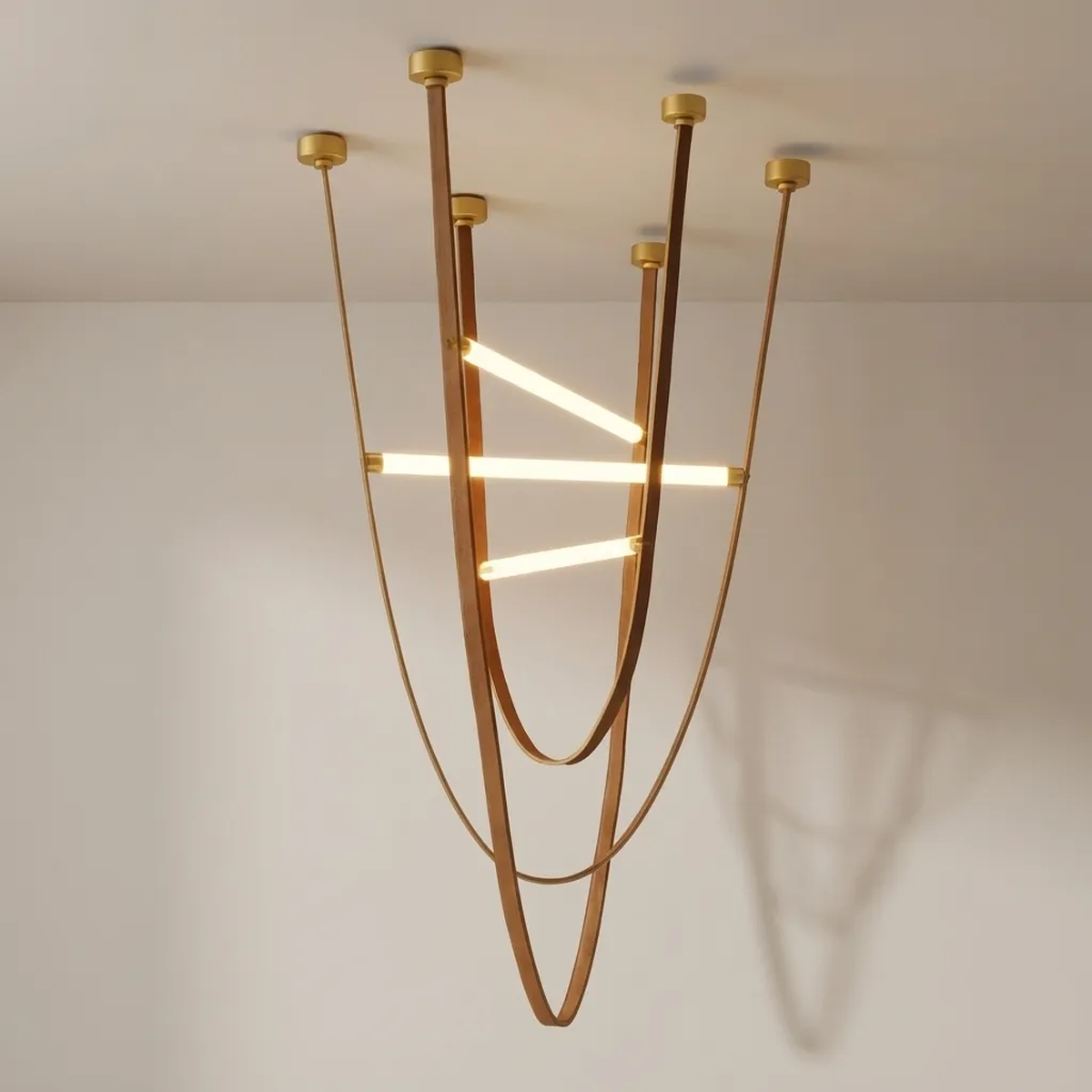 Muse Double Height Brown Leather & Glass Pendant Light