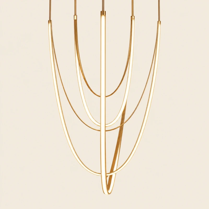 STACY Stunning 4m Double Height Pendant Light in Brown Leather | Luxury Grand Lighting UAE