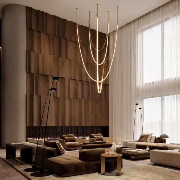 STACY DOUBLE HEIGHT BROWN LEATHER PENDANT LIGHT