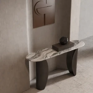 LAWSON GREY BROWN COFFEE CONSOLE TABLE WITH MARBLE AND STEEL