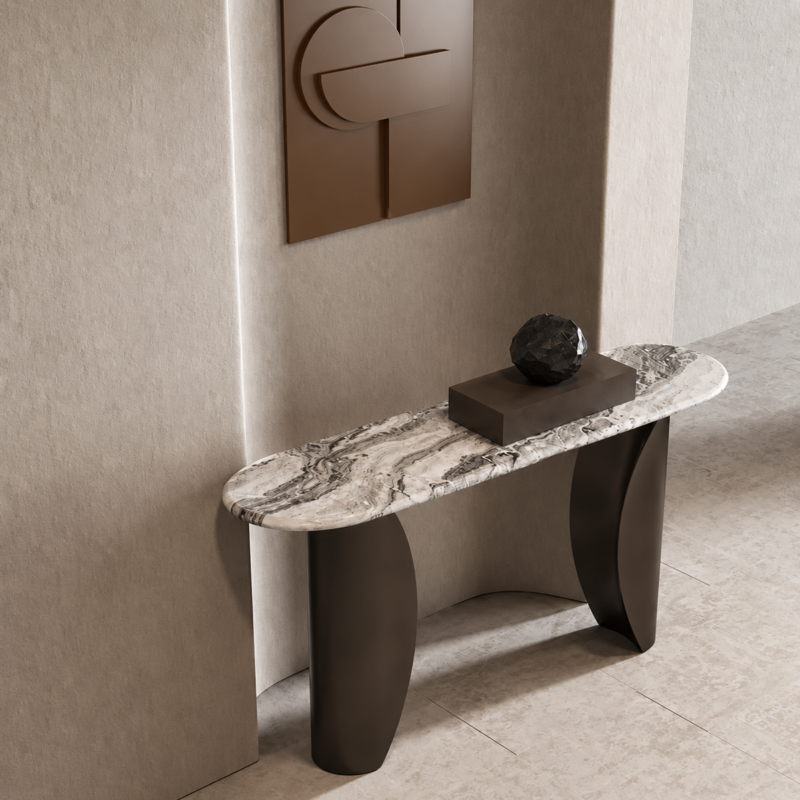 Lawson Grey Brown Coffee Console Table 160cm | Luxury Marble & Steel Console UAE