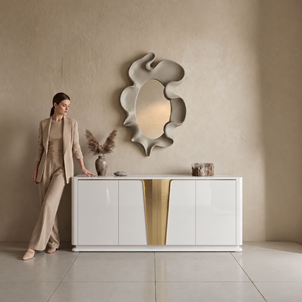 Belgravia White & Gold Stainless Steel Coffee Station Cabinet 2026 | Luxury Coffee Cabinet UAE