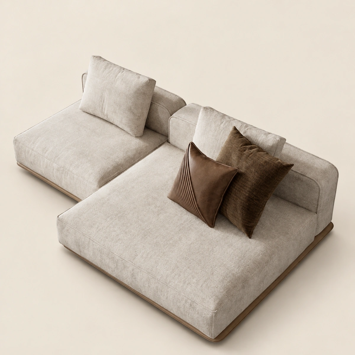 Bresia 2 Seater Sofa | Contemporary Modular Chaise Sectional Sofa with Wood Base