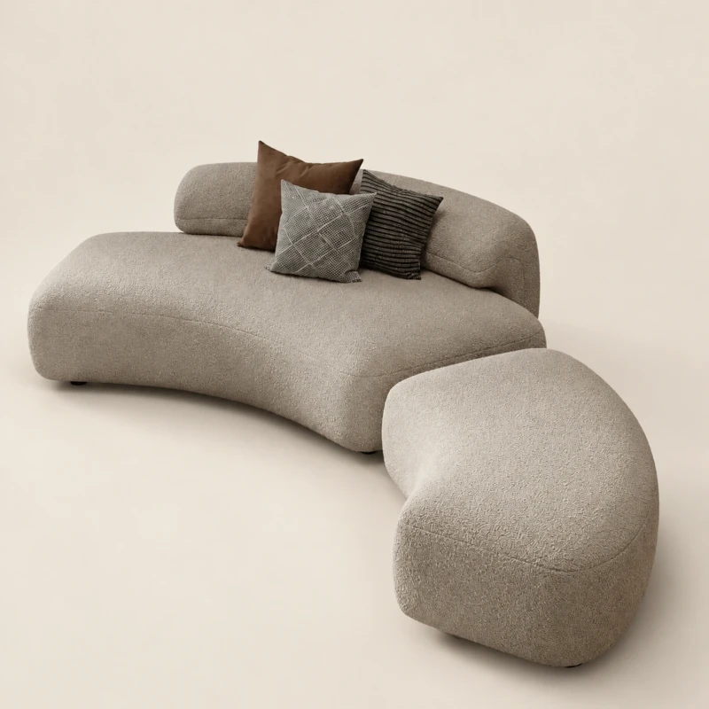 Coda 3 Seater Curved Boucle Sofa with Ottoman