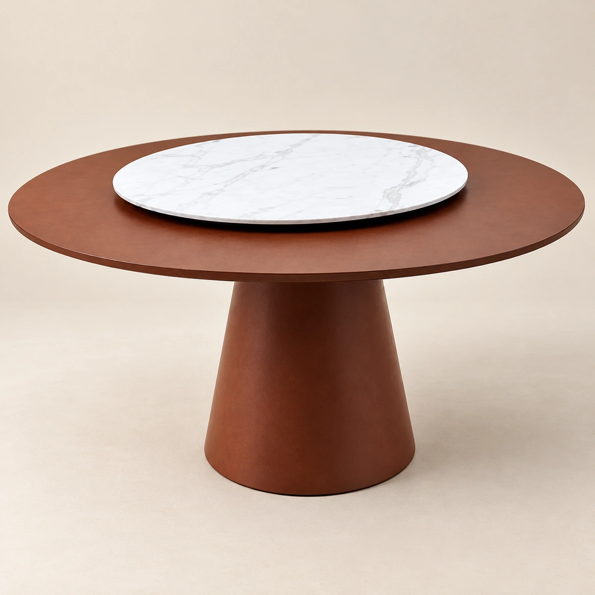Venezia White & Brown Round Modern Dining Table
