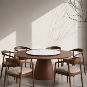 VENEZIA WHITE & BROWN ROUND MODERN DINING TABLE